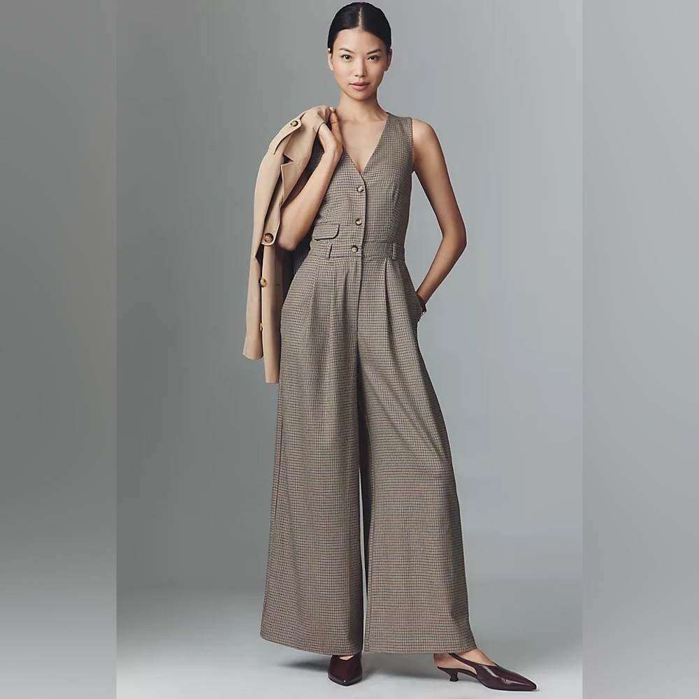 Anthropologie The Avery Wide-Leg Pleated Jumpsuit by Maeve NWT